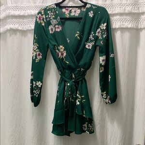 Floral Green Wrap Dress